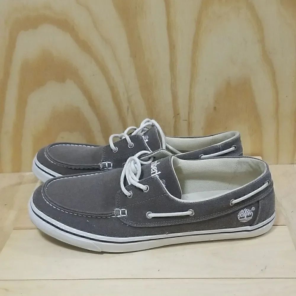 Timberland Men's Union Wharf 2-Eye Canvas Boat Shoes - Grey Canvas Mens sz 12